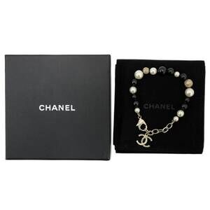 CHANEL Black Pearl Logo Charm Bracelet